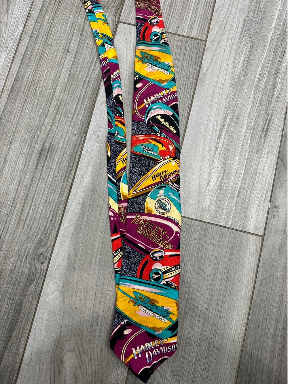 Vintage 1993 Harley-Davidson RM Style Men's Tie with Colorful Motorcycle